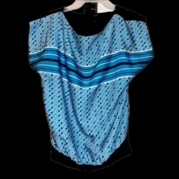 Ann Taylor Blue Geometric Blouse size xs adorable blue black white - Picture 1 of 8